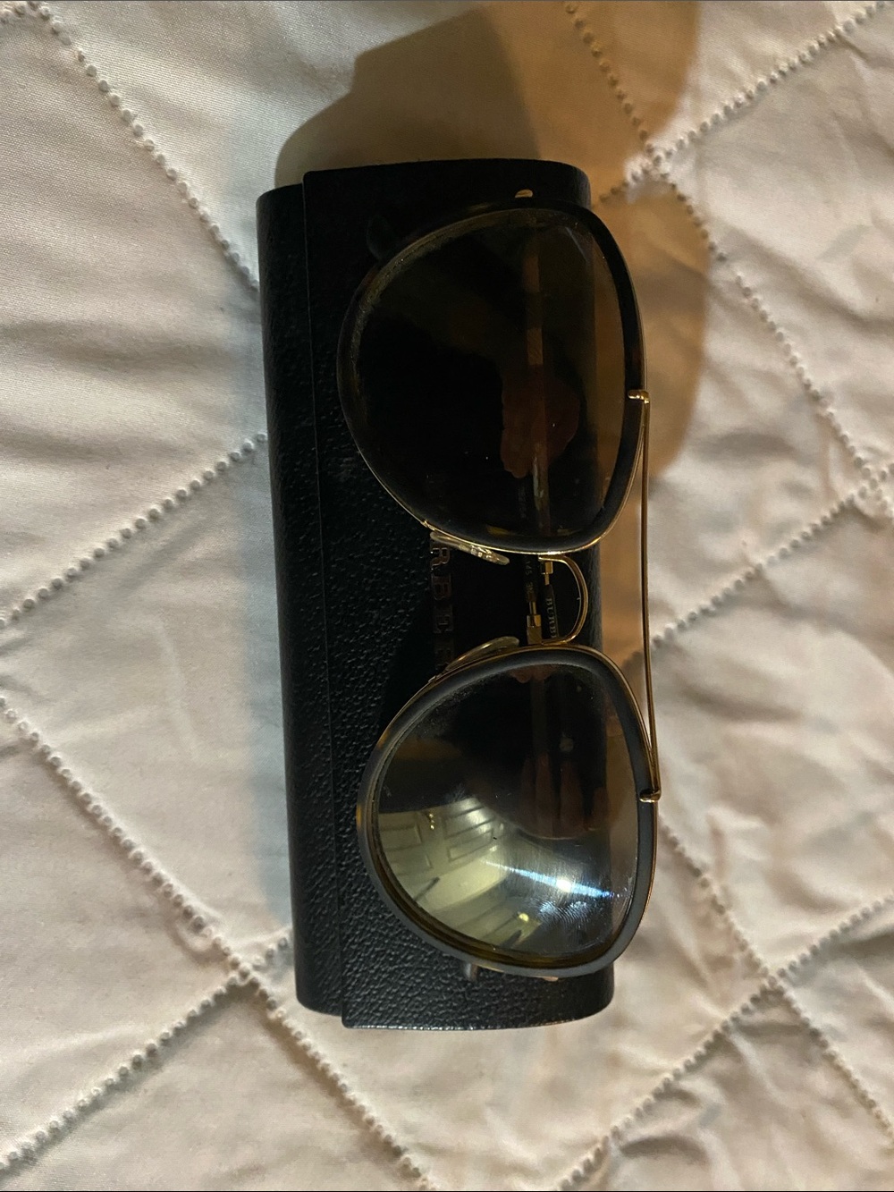 Burberry Black and Gold Aviator Sunglasses